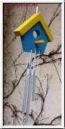 Mini Windspiel mit Klangspiel Vogelhuschen blau/ gelb 8,5 x 20 cm