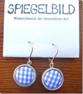 Hellblaue karierte Ohrhnger 3,5 cm