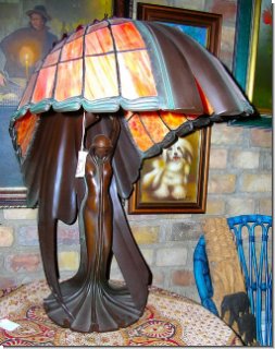 Groe Bronze Jugendstiel Lampe 68 cm