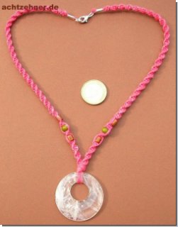 Kette mit Rosenquarz und rosa Kordel 47 cm