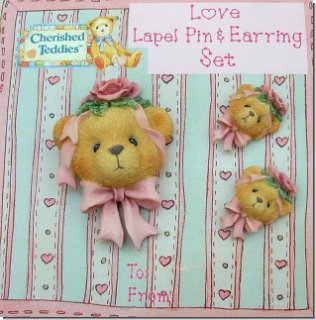 Lapel Pin & Earring, Ohrstecker & Brosche Set Cherished Teddies