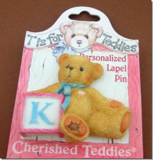 Brosche Pin Buchstabe K, Cherished Teddies 5 cm