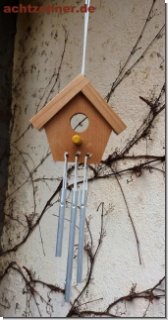 Mini Windspiel mit Klangspiel Vogelhuschen natur 8,5 x 20 cm