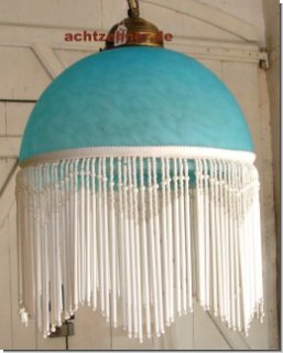 Hngelampe mit Fransenschirm Glas hellblau im Landhausstil