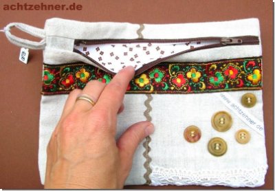 Utensilientschchen beige mit Folklore Bordre 16 x 22 cm