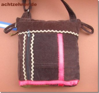 Kleine Umhngetasche braun Folklore Kord 19 x 19 cm