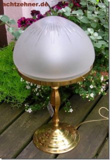 Tischlampe aus Messing mit Nostalgie Glas Schirm 40 cm