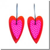 Creolen Herzen rot/pink gestreift/gepunktet 3,7 cm