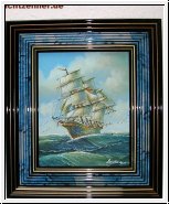 Ölbild Schiff mit lackiertem Holzrahmen 33 x 38 cm