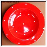Tiefer Teller Keramik rot mit weißen Punkten 21,5 x 4 cm