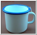 Münder Email Becher Tasse Weiß mit Blauem Rand 7,5 x 8,5 cm