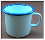 Mnder Email Becher Tasse Wei mit Blauem Rand 8 x 9,5 cm